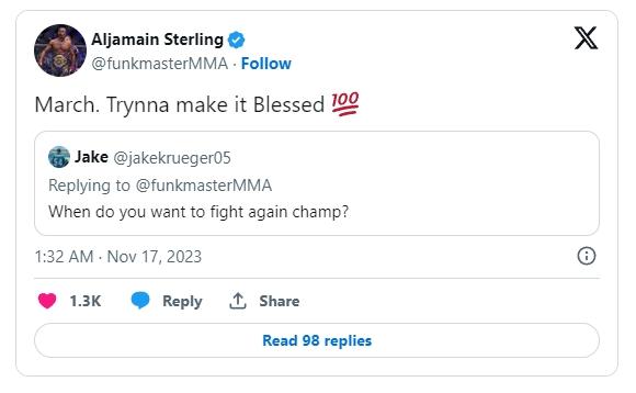 Aljamain Sterling vise l’UFC 299 et évoque un combat contre Max Holloway
