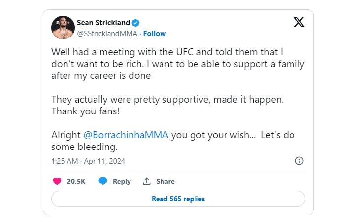 Sean Strickland accepte de combattre Paulo Costa | UFC 302