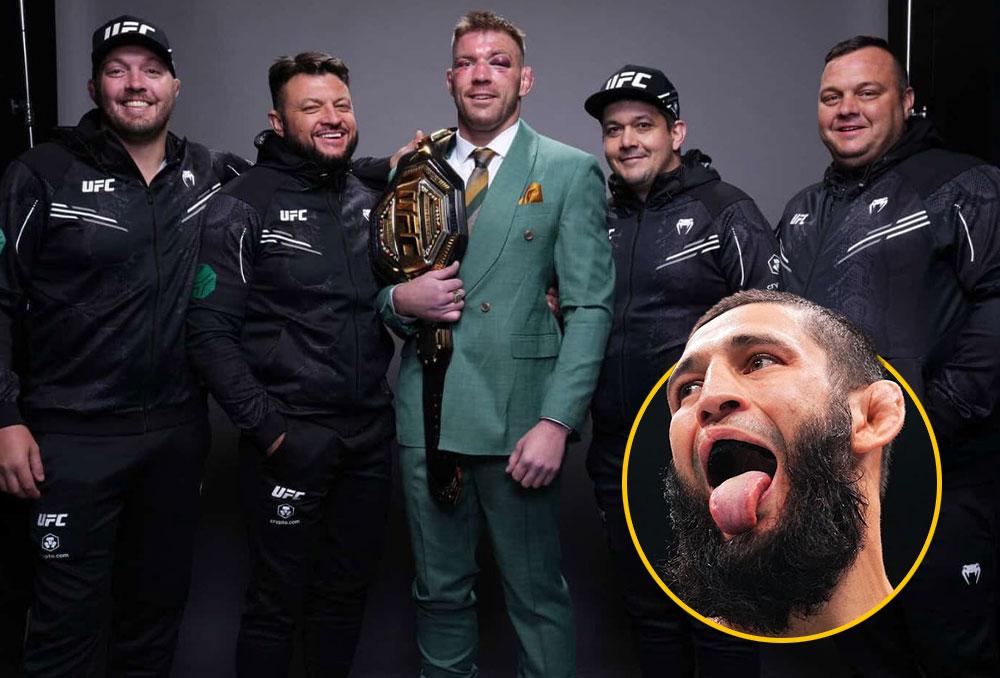 UFC 319 : Khamzat Chimaev critique le physique des coachs de du Plessis avant le combat pour le titre