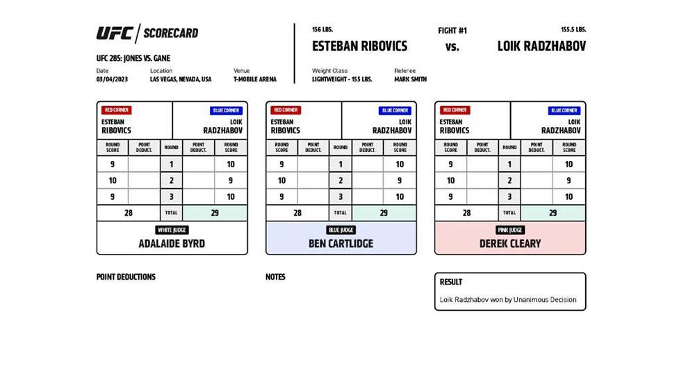 UFC 285 - Scorecards