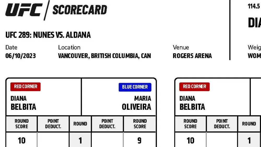 UFC 289 - Scorecards