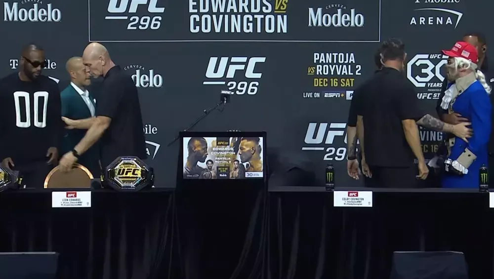 Leon Edwards et Colby Covington ont failli déclencher une bagarre après une insulte visant le défunt père du champion | UFC 296