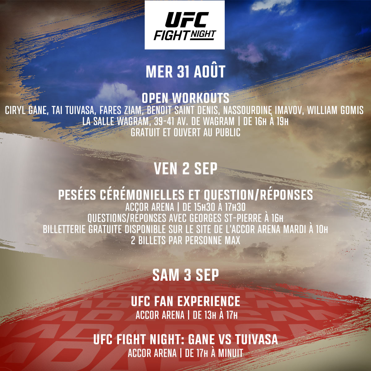 UFC on ESPN+ 67 - Paris - Programme
