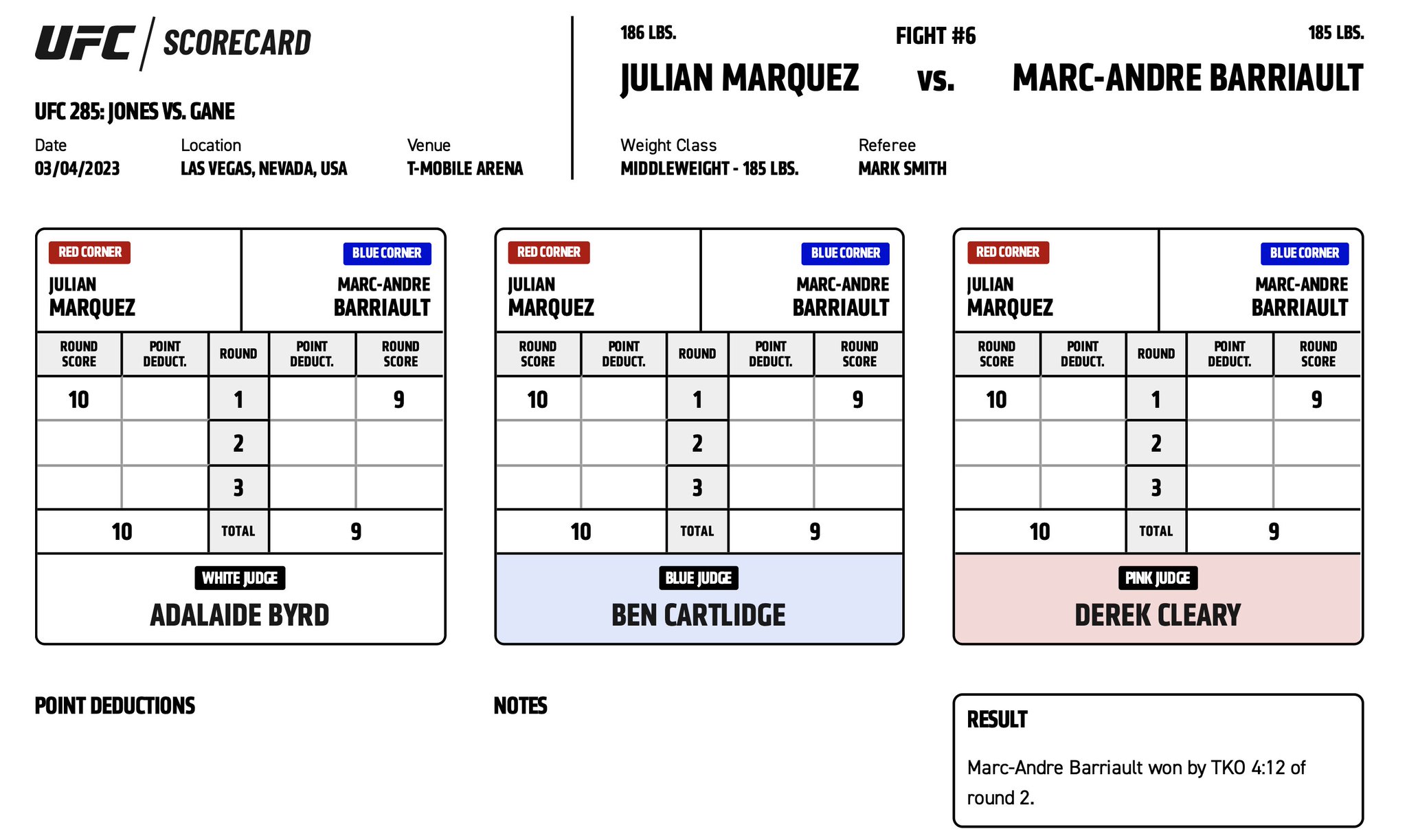 UFC 285 - Julian Marquez vs Marc-Andre Barriault